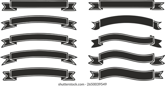 Black ribbon banners set on white background