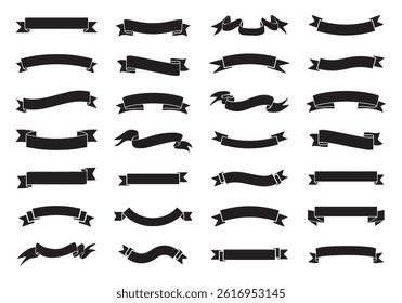 Black ribbon banners set. Vector illustration for advertising luxury style