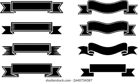 Black Ribbon Banners Set   Vector Illustrations