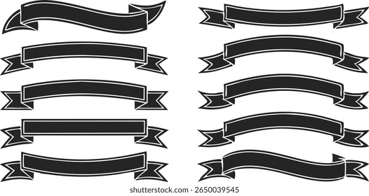Black ribbon banners vector graphics set