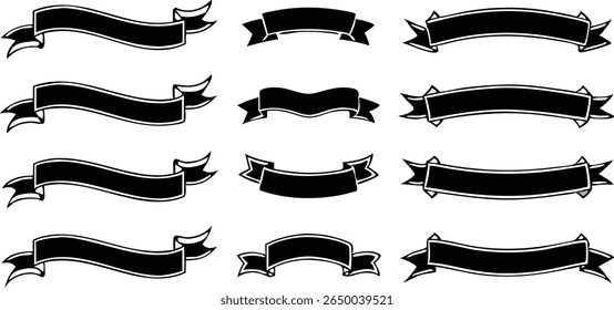 Black ribbon banners vector set on white background