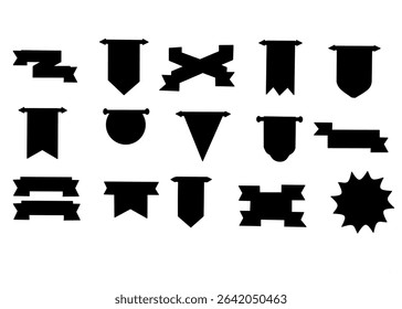 Black ribbon big vector set. Ribbons banner collection. Isolated on a white background. A decorative element for project design, presentation, etc.