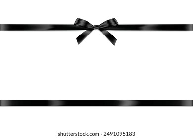 Black Ribbon Bow Realistic shiny satin with shadow horizontal ribbon for decorate your funeral card , awards certificate or gift boxes, certificate, coupon or gift boxes vector EPS10 with copy space 