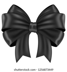 Black ribbon bow. Shiny 3d symbol. Vector illustration isolated on white background