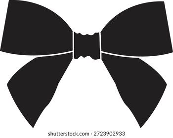 Ilustração do vetor da silhueta do arco da fita preta. Ícone minimalista de laço de cabelo ou gravata isolada sobre fundo branco. Gráficos de moda elegantes para marca boutique, logotipos de beleza e design de evento formal.