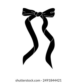 A black ribbon bow is tied with two long tails.