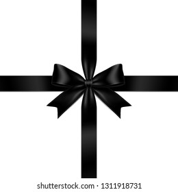 Black ribbon bow vector. Illustration of a black ribbon bow crossed at the center on white background.