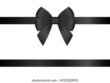 Black Ribbon Bow. Vector Illustration Isolated on White Background. 