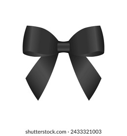 Black Ribbon Bow. Vector Illustration Isolated on White Background. 