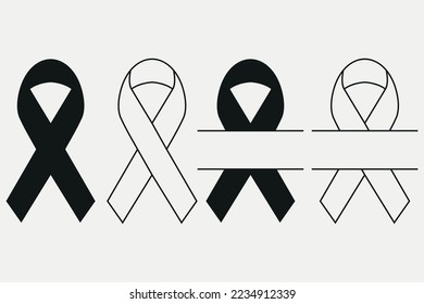 black ribbon breast cancer awareness symbol monogram vector illustration svg