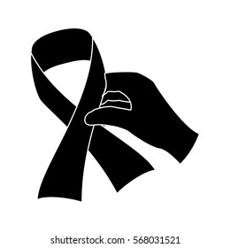 black ribbon breast cancer signal in the hand , vector illustration