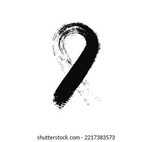 The black ribbon breast cancer vector with brush stroke on white background. New design, 2023