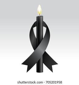 Black ribbon & Black candles mourning.
Vector realistic.