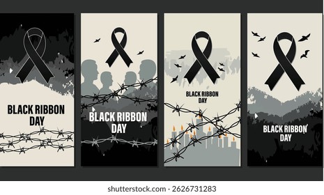 Black Ribbon Day Vektor Poster Set | Gedenken an die Opfer totalitärer Illustrationen