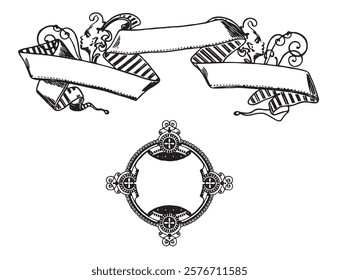 Black Ribbon Icon Set – Elegant Vector Illustration on a white Background