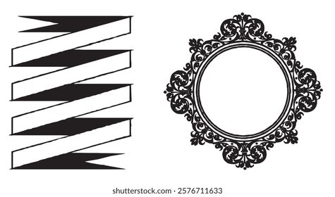 Black Ribbon Icon Set – Elegant Vector Illustration on a white Background