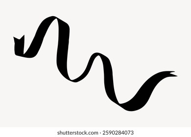 Black ribbon illustration on a white background. The ribbon curves and twists. Ribbon design is simple and elegant. Black ribbon stands out against white. Element vector.