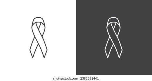 Black ribbon line icon vector, mourning and melanoma sign, Symbol of mourning and melanoma. Raster version. awareness ribbon as a symbol of humanity, moral support.