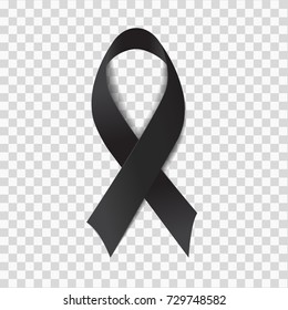 black ribbon for mourning and melanoma awareness symbol in transparent background. 