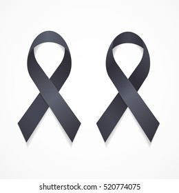Black Ribbon Mourning and Melanoma Sign Set Support Symbol. Vector illustration
