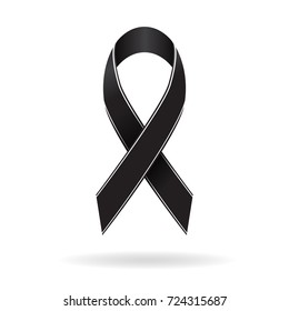 Black ribbon, mourning and melanoma sign symbol isolated on white background. vector illustration.