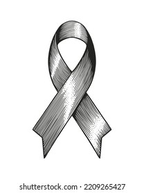 Black ribbon mourning sign. Vector vintage Engraving style Illustration