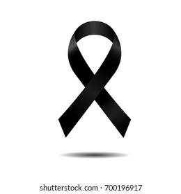 black ribbon mourning sign or vector ribbon isolated on white background with shadow. eps 10