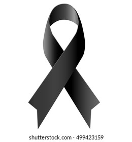 Black ribbon mourning symbol on white background vector illustration.