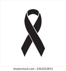 A black ribbon on a white background with copy space