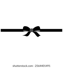 Black ribbon on white background. Vector black bow. Black bow and black ribbon. Christmas gift, valentines day, birthday wrapping element.