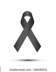 Black ribbon on white (Melanoma awareness symbol)