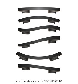 Black ribbon, set of 6 pieces. Illustration suitable for general use.