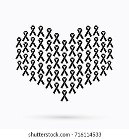 Black ribbon sign in heart shape graphic vector