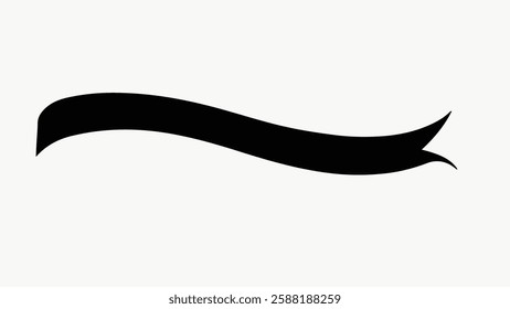 Black ribbon silhouette on white background. Ribbon curves elegantly. Simple ribbon design. Perfect for banners or decorations. Ribbon illustration. Vector isolated on white.