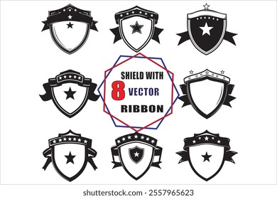 Black Ribbon and Star on Shield Vector Illustration
