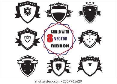 Black Ribbon and Star on Shield Vector Illustration
