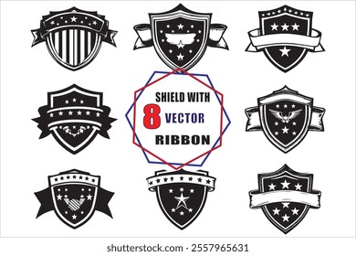 Black Ribbon and Star on Shield Vector Illustration

