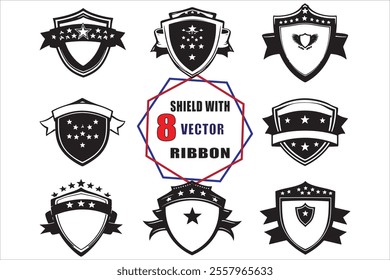 Black Ribbon and Star on Shield Vector Illustration
