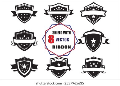 Black Ribbon and Star on Shield Vector Illustration
