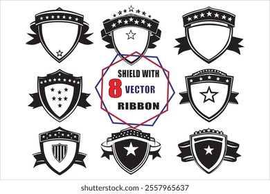 Black Ribbon and Star on Shield Vector Illustration
