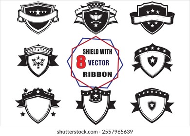 Black Ribbon and Star on Shield Vector Illustration
