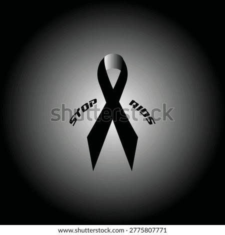 Black ribbon with stop aids text on grey gradient background aids awareness ribbon awareness health