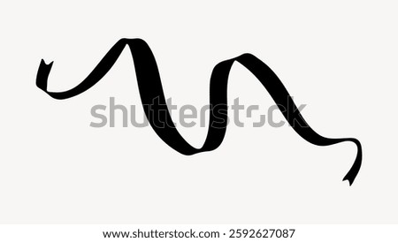 Black ribbon swirling in a wavy pattern on a white background. The ribbon's elegant curves create a flowing, dynamic shape. Simple and stylish ribbon design. Ribbon element vector.