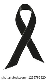 Black ribbon symbol. Sketch-Style Icon. Symbol. Sign. Stock Vector Illustration. Transparence. White Isolated.