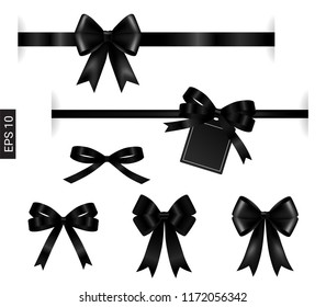 Black ribbon with tag element on white for decoration 