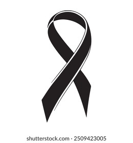 Black ribbon, vector design on white background. Minimalistic emblem of awareness and support.