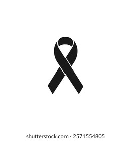 Black Ribbon Vector Icon: Remembrance, Mourning, and Awareness Badge. Raising Breast Cancer Awareness, Support, and Honoring Lives Lost. Symbol for Grief, Loss, Tribute. Black Ribbon Silhouette.