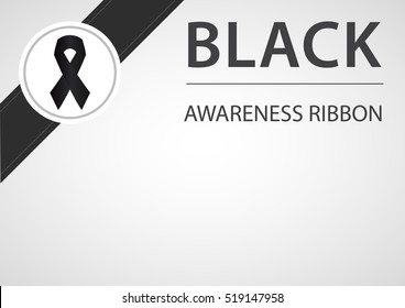Black ribbon vector, mourning and melanoma sign