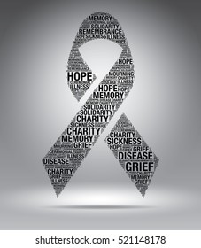 Black ribbon vector mourning and melanoma, word cloud