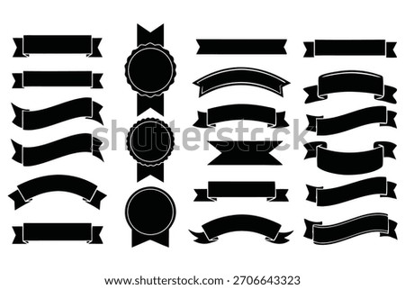 Black ribbons and circular badges banners seals